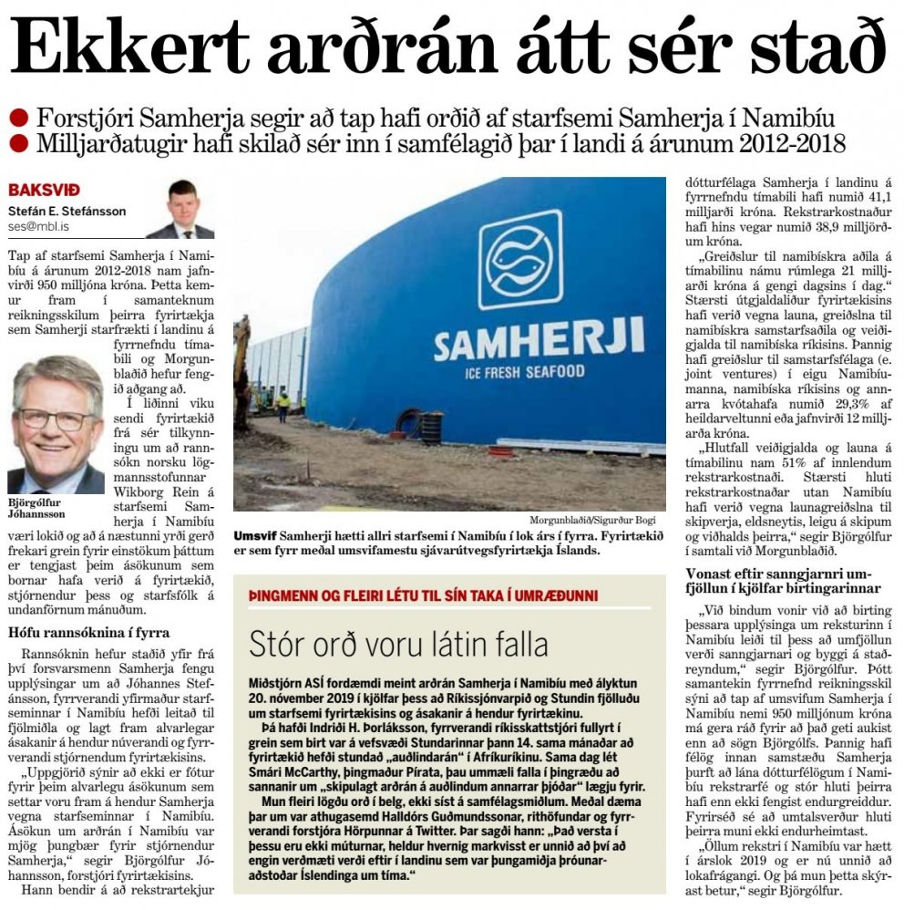 Morgunblaðið fjallar um reksturinn í Namibíu