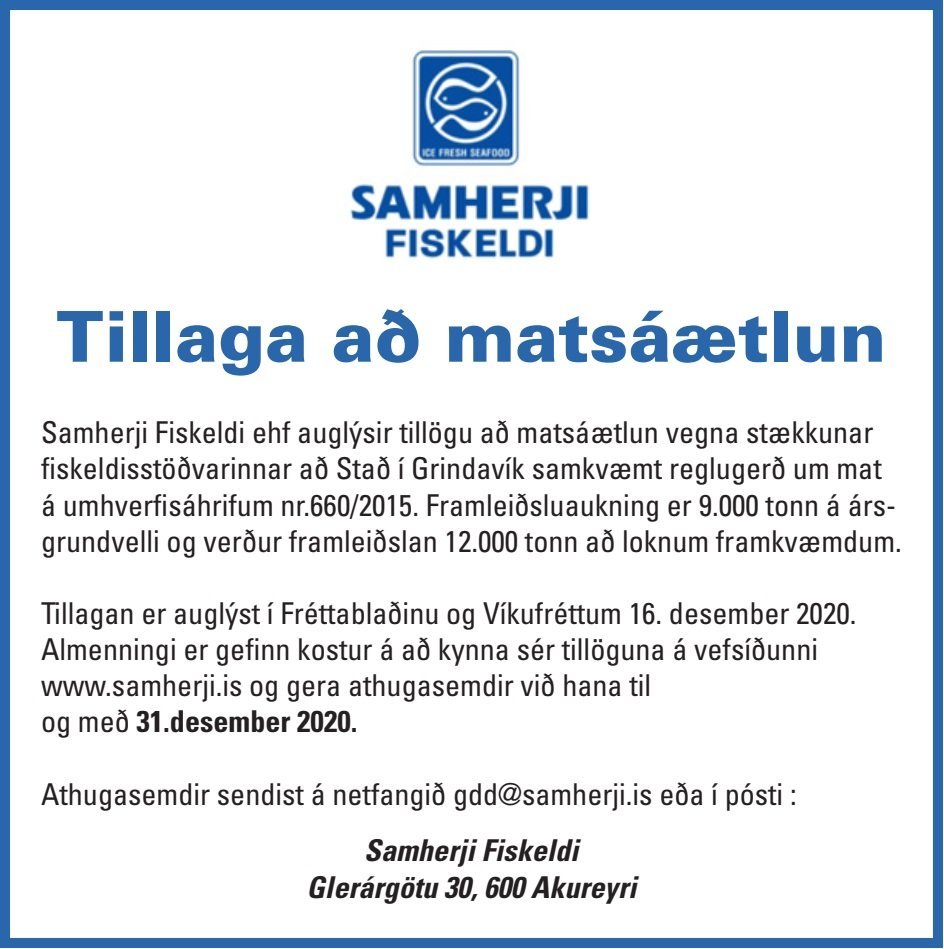 Tillaga að matsáætlun Samherja Fiskeldis