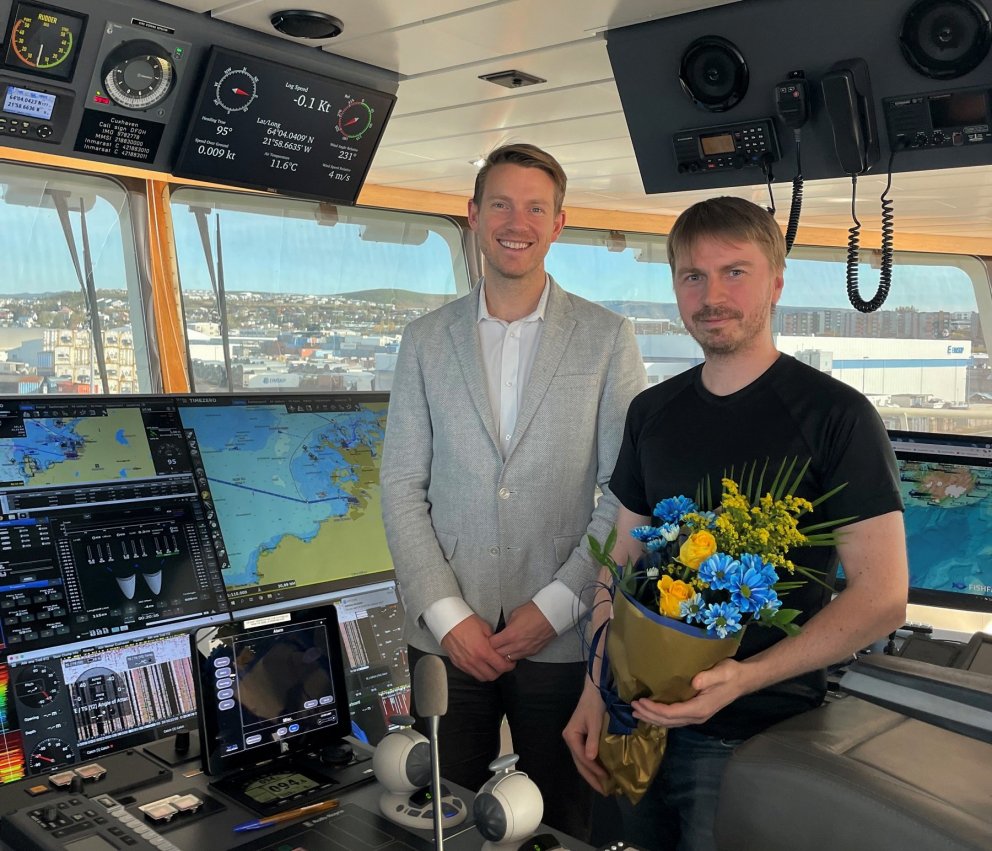 Baldvin Þorsteinsson og Stefán Viðar Þórisson um borð í Cuxhaven NC í vikunni/myndir samherji.is