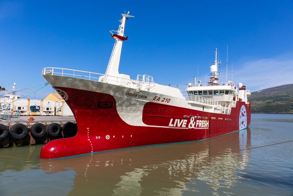 Oddeyrin við bryggju á Akureyri í morgun